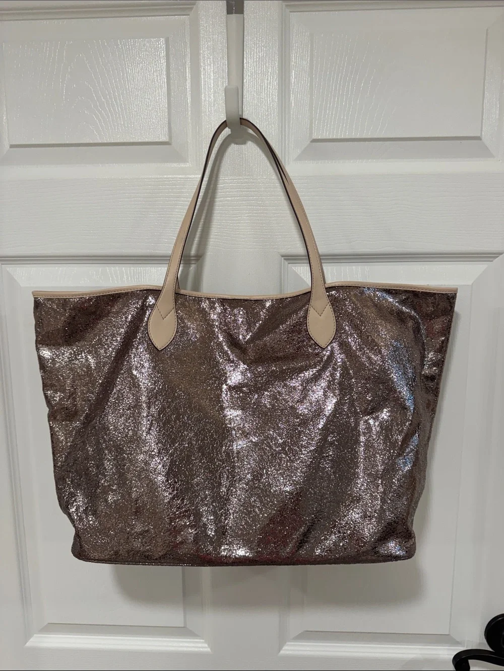 Sorial Metallic Copper Shimmer pTote with Neutral Beige Handles
